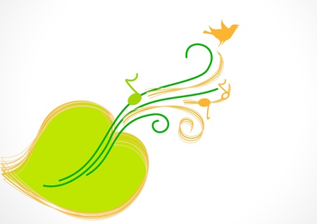 green sheet music, guitar, birdのイラスト素材