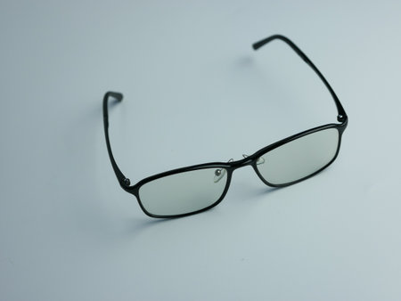 Black sunglasses with clear glass isolated on white background. anti radiation health glassesの写真素材