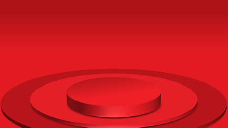 3D red podium on red background. 3D stage round podium. product display standの写真素材