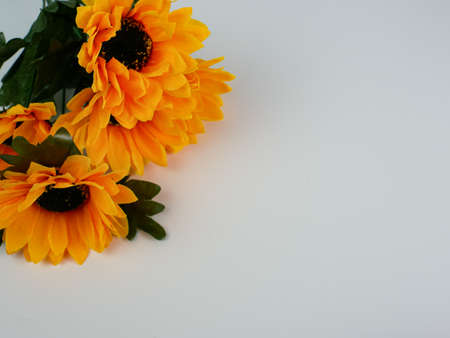 Artificial sunflower with copy space on white background. ready to add textの写真素材