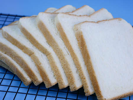 set of toast bread on pastel blue background