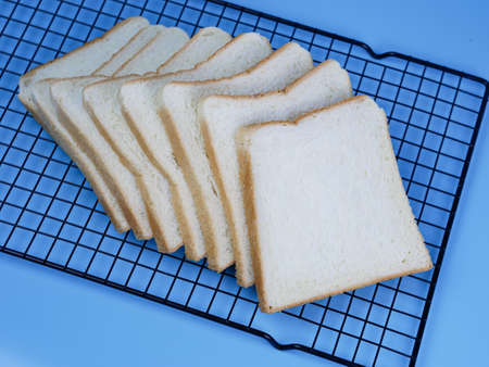 set of toast bread on pastel blue background