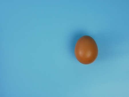 chicken eggs isolated on a blue background with copy spaceの写真素材