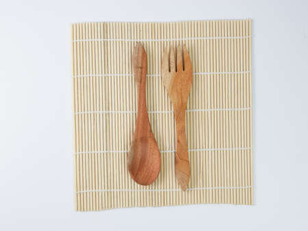 kitchen utensils, wooden spoons and wooden forksの写真素材