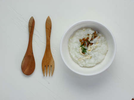 rice porridge in a bowl, on the table for breakfast in the morning.の写真素材