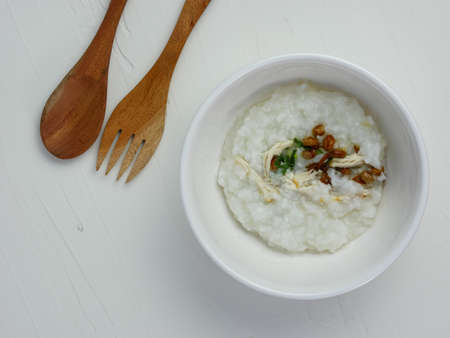 rice porridge in a bowl, on the table for breakfast in the morning.の写真素材