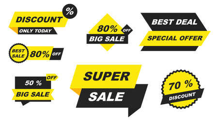 Sale tags collection. Special offer sale banner set. best offer price and big sale pricing tag badge design.のイラスト素材