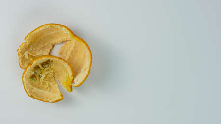 orange peel and seeds isolated on white background. for the concept of organic waste.の写真素材