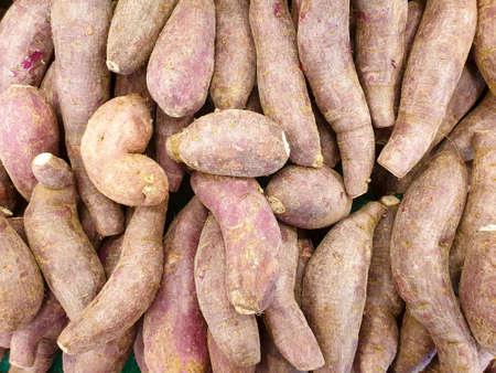 top view of sweet potato on supermarket shelf.の写真素材