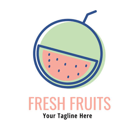 Simple fresh watermelon fruit logo. Minimalist logo design. Lineal color creative logo.のイラスト素材