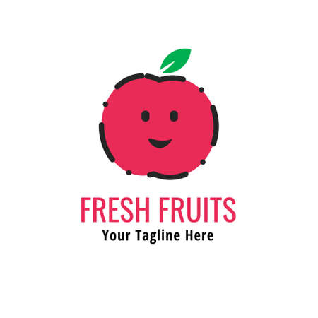 Simple fresh apple fruit logo. Minimalist logo design. Lineal color creative logo.のイラスト素材