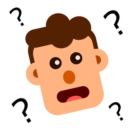 confused man face vector illustration. expression with question marks. flat style.のイラスト素材
