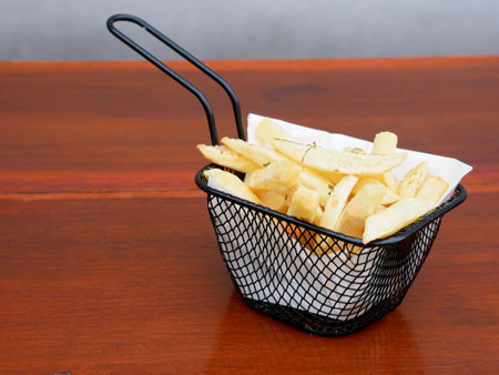French fries with pepper in air fryer. Healthy fat less food