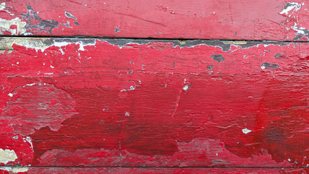 Red Painted Wood Texture with peeling paintの写真素材