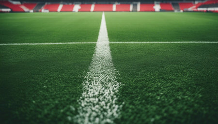 Soccer field in football stadium with line grass for sports backgroundの素材