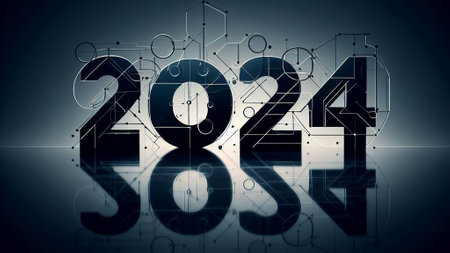 modern futuristic silhouette 2024 3D text on black backgroundの素材