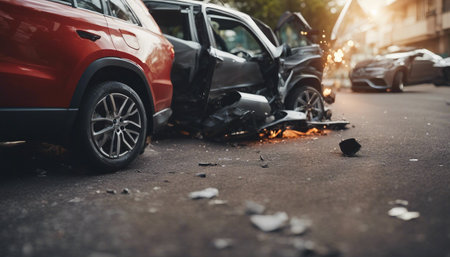 Car accident on the road. Car crash accident on the street.の素材