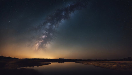 Milky Way over the river at night. Starry sky.の素材