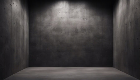 Dark empty room with concrete wall and floor, 3d render illustrationの素材