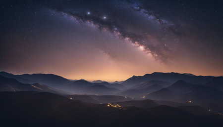 Milky Way over the mountains at night. 3d rendering.の素材