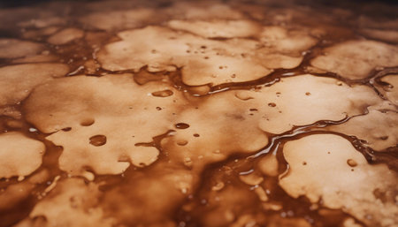 Close up of chocolate syrup, sweet dessert background. Copy space.の素材