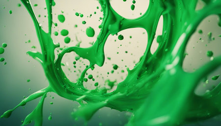 green paint splashing on a black background. 3d rendering.の素材