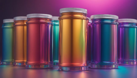 3d render of bottles with colored liquid on a colorful background.の素材