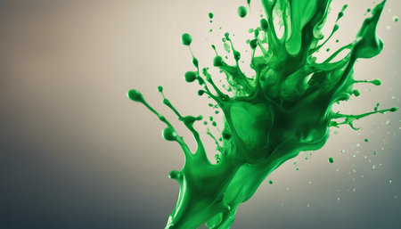green paint splashing isolated on black background. Colorful paint splashing.の素材