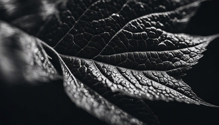 Close up of black and white leaf texture. Natural background. Macro.の素材