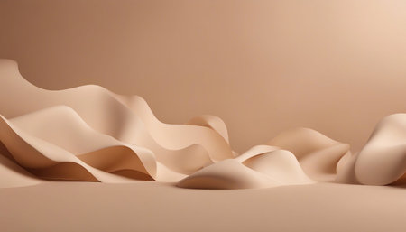 3d rendering of abstract wavy shape background. Smooth beige color.の素材