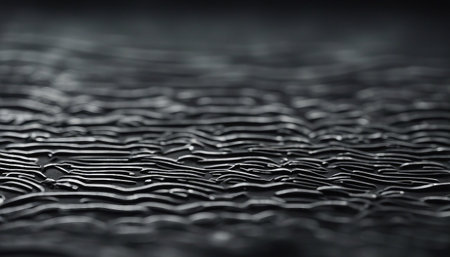 Macro shot of raindrops on black surface. Abstract background.の素材