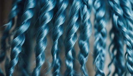 close up of blue braided hair as a background, shallow depth of fieldの素材