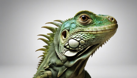 Green iguana isolated on white background. Close-up. Studio shot.の素材