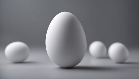 White eggs on a gray background. 3d rendering, 3d illustration.の素材