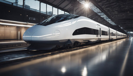 Modern high speed train in the station at night. 3d renderingの素材
