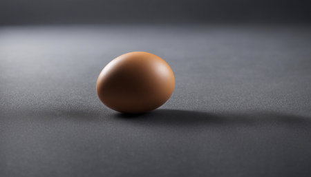 One brown egg on a black background, close-up, selective focusの素材