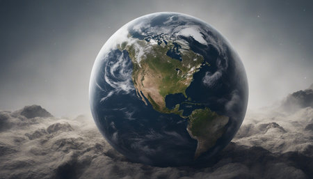 Earth planet in the clouds.の素材