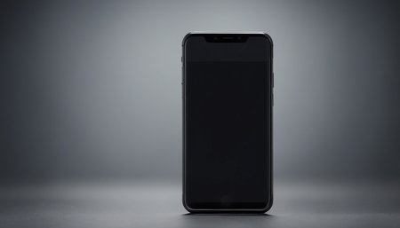 Smartphone with blank screen isolated on gray background. 3d renderingの素材