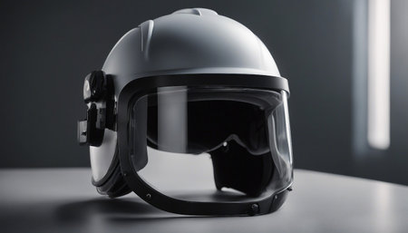 Safety helmet and goggles on a black background. 3d rendering.の素材