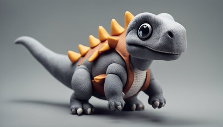 Cute dinosaur toy on a gray background. 3d rendering.の素材