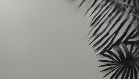 Tropical palm leaves on a gray background. 3d renderingの素材
