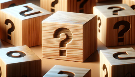 Question mark on wooden cubes. Conceptual image. 3d renderingの素材