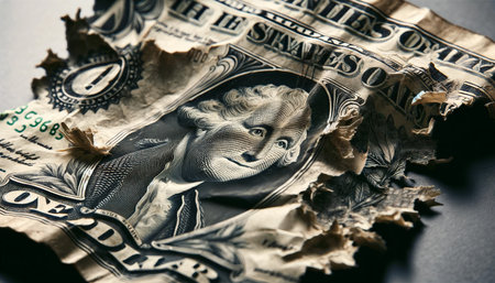 Macro shot of one dollar banknote on a dark background.の素材