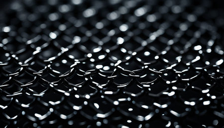 Close up of black metal chain link fence. Abstract background for design.の素材