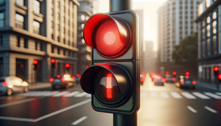 Traffic light in the city. 3d rendering and illustration.の素材