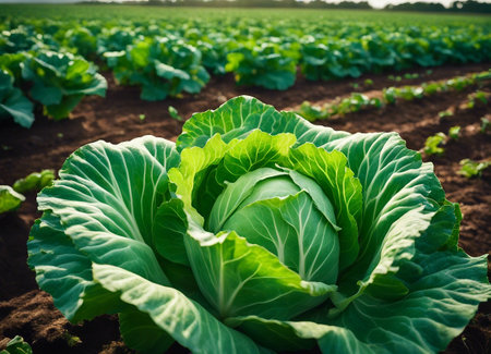 Cabbage field in the morning.の素材