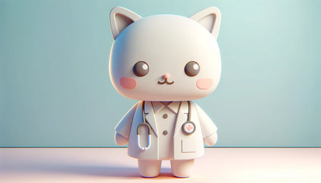 cute kawaii cat doctor with stethoscope 3d renderingの素材