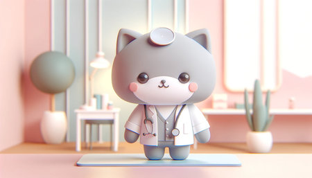 cute cat doctor with stethoscope. 3d rendering.の素材