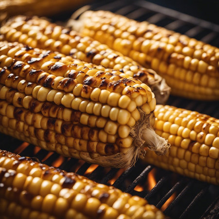 Grilled corn cobs on the grill. Selective focus.の素材