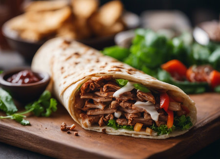 Doner kebab - grilled meat wrapped in pita breadの素材